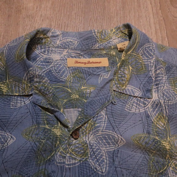 Tommy Bahama Mens Silk Floral Short Sleeve Hawaiian Shirt Large Blue - Picture 1 of 4
